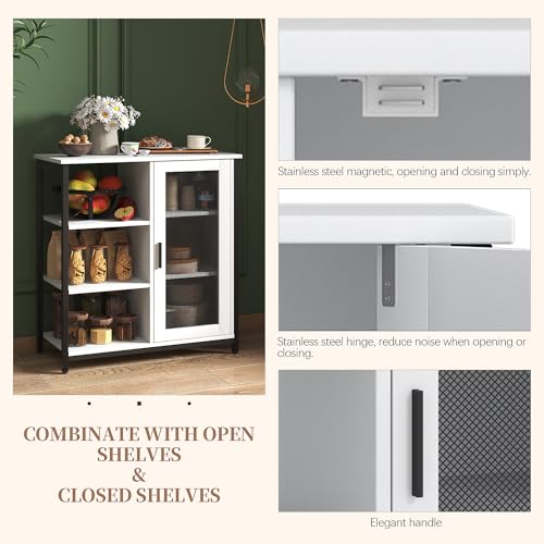 LVSOMT Mini Coffee Bar Cabinet for Home Kitchen, 27.5'' Coffee Stand Station with Adjustable Shelves & Door, Farmhouse Sideboard Buffet for Small Space, Dining Room, Living Room, Industrial White - color: Pure White