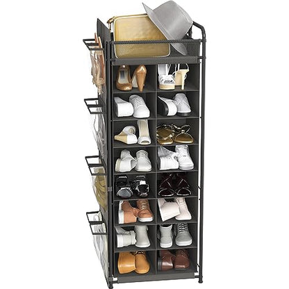 Simple Houseware 16 Cube Shoe Stand Tower Rack 8 Tier, Dark Gray | Top Shelf and Side Hanging Pockets - color: Dark Gray