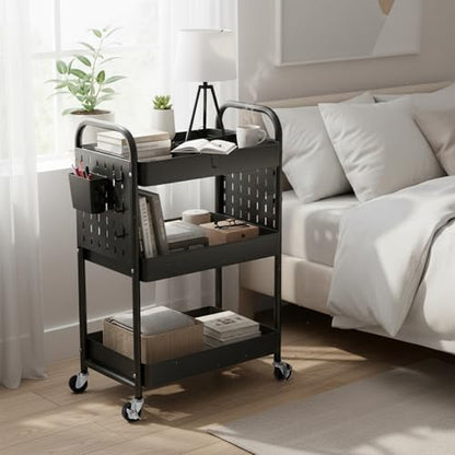 danpinera Craft Cart, Black Rolling Cart with Retractable Dividers & DIY Pegboards for Kitchen, Bedroom, Laundry - color: Black