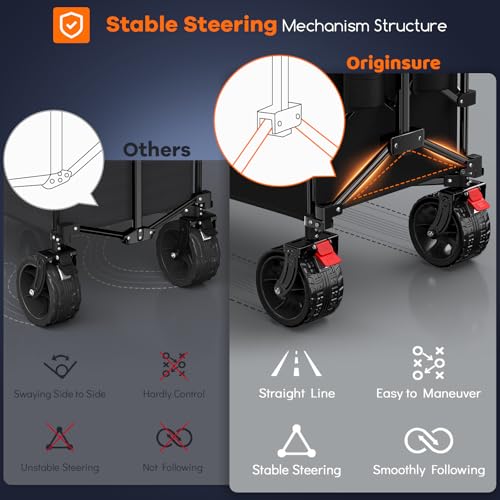 Originsure 300L Collapsible Beach Wagon Cart with Big Wheels, 560lbs, Black | 48" Foldable Utility Wagon,7" All-Terrain Wheels,Heavy Duty Frame,Compact&Space-Saving,for Camping,Sports,Grocery,Garden - color: A-black