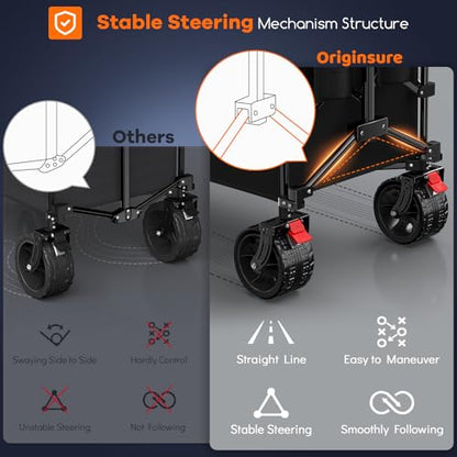 Originsure 300L Collapsible Beach Wagon Cart with Big Wheels, 560lbs, Black | 48" Foldable Utility Wagon,7" All-Terrain Wheels,Heavy Duty Frame,Compact&Space-Saving,for Camping,Sports,Grocery,Garden - color: A-black