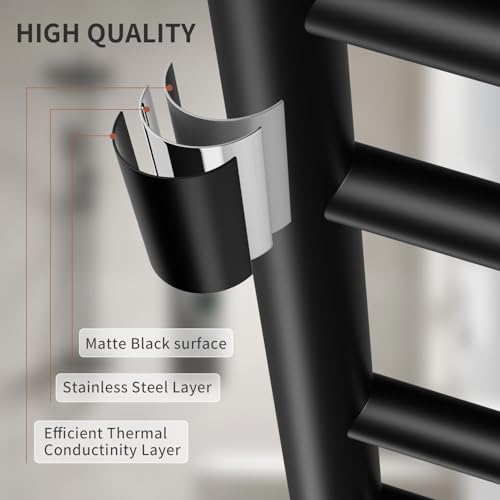 Freestanding Towel Warmer 6 Bars Plug-in Option 3 Working Modes Black Stainless Steel 24" W 34" H - color: Matte Black