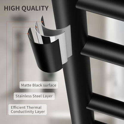 Freestanding Towel Warmer 6 Bars Plug-in Option 3 Working Modes Black Stainless Steel 24" W 34" H - color: Matte Black