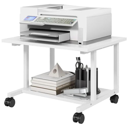Livofloral Under Desk Printer Stand, 20.5 x 15.7 Inches Printer Table for Home Office, Printer Cart with Wheels and Storage Shelf, Rolling Industrial Printers Cart, White - color: White