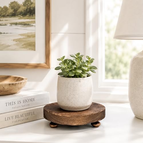 Wood Riser for Display Stand, 4.72inch Holder for Rustic Farmhouse Decor, Tiered Tray Decorations, Round Pedestal Stand for Boho Decor, Shelf Decorations - Lamp Riser Cake Stand Plant Stand