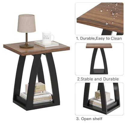 FROMJBEST End Table Living Room, Side Table, Nightstand, Black&Brown | Sofa Side Table with Shelf, Nightstands Set of 2, Modern End Table for Living Room, Bedroom - color: Brown&black, size: 1