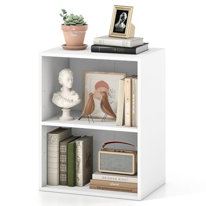 Giantex 2-Cube Bookshelf and Bookcase, 2-Layer Storage Shelf w/Large-Capacity Open Storage Space for Living Room Bedroom Study Office, Multi-Functional Furniture Display Cabinet, White | Display Shelf with Open Storage Space for Living Room, Home Office,