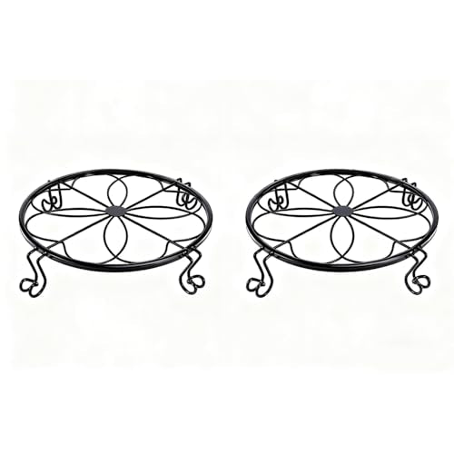 2 Pack Heavy Duty Metal Plant Stands, 10 Inch Round Flower Pot Holders, Rustproof Iron Planter Risers for Indoor Outdoor Use, Patio, Balcony, Garden and Living Room, Black(10IN2PCS) - size: 10 inch - 2 pack