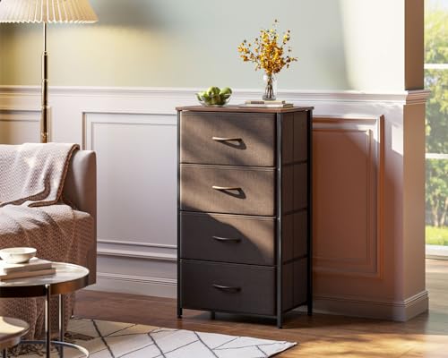 AODK Small Dresser for Bedroom with 4 Storage Drawers, Brown | Dressers Chest of Drawers Fabric Dresser with Sturdy Steel Frame, Dressers for Closet with Wood Top - color: Brown