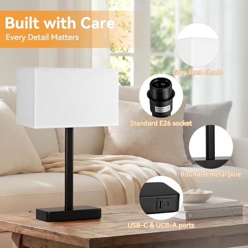 Hong-in Touch Lamps for Bedroom - 3-Way Dimmable Bedside Lamps Set of 2 with USB C+A, White Modern Table Lamp for Night Stands, Desk Lamp for Living Room Nightstand End Tables Bed Side - color: E. White&Black