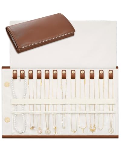Lolalet Travel Necklace Organizer, Foldable Jewelry Case, Caramel, 12 Slots | Tangle-Free, Roll Up, PU Outer, Velvet Lining, Space-Saving, for Chains Bracelets, Gift for Women Girls Daughters Friends - color: Caramel, size: Medium, 12 Slots