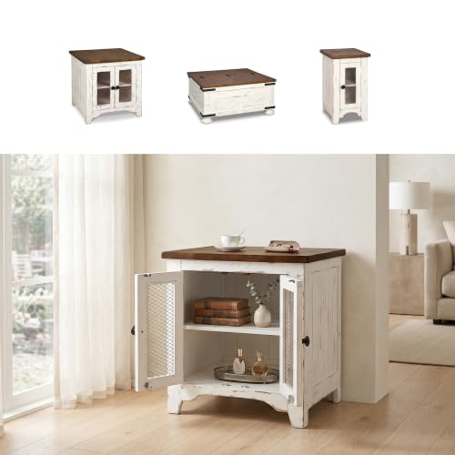 Signature Design by Ashley Wystfield Farmhouse End Table with Storage, Distressed White & Brown Finish - color: Dark Brown & White