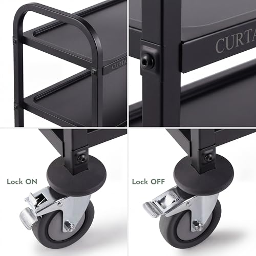 CURTA Black Stainless Steel Serving Cart, 3-Tier Rolling Utility Trolley (38"x20"x37"), Heavy Duty Painted Kitchen Cart on Wheels with Brakes, Commercial Grade for Restaurant, Hotel, Salon & Lab - color: Xl(black): 38(l) X 20(w) X 37(h) Inch