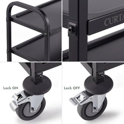 CURTA Black Stainless Steel Serving Cart, 3-Tier Rolling Utility Trolley (38"x20"x37"), Heavy Duty Painted Kitchen Cart on Wheels with Brakes, Commercial Grade for Restaurant, Hotel, Salon & Lab - color: Xl(black): 38(l) X 20(w) X 37(h) Inch