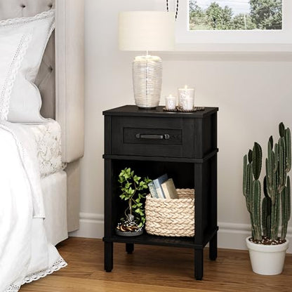 Black Nightstand with Drawers,Small Night Stand,Black Bedside Table | Morden Nightstand,Black Wood Nightstand,Bedside Table with Drawers,Farmhouse End Table,Black Side Tables Bedroom LET512B - color: Black