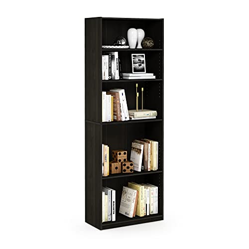 Furinno JAYA Book Shelf, 5-Tier Bookshelf, Bookcase with Adjustable Shelves, 9.5" x 24.5" x 71.2", for Organization and Storage, for Living Room, Bedroom, Home Office, Espresso - color: Espresso, size: 5-Tier, Adjustable Shelves