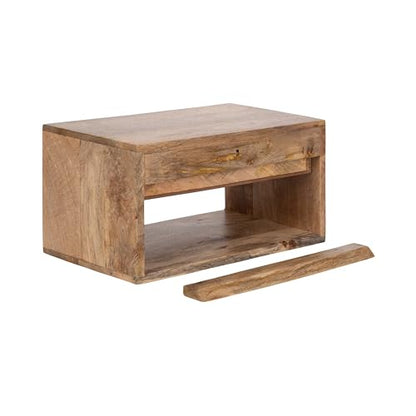 Kate and Laurel Reid Ribbed Wooden Tiered Floating Side Table, 18 x 10 x 9, Natural Wood, Modern Rectangular Mango Wood Floating Nightstand with Drawer for Bedroom Storage or Living Room End Table - color: Natural