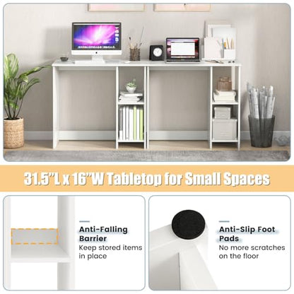 31.5" Computer Desk with Storage, White Modern Wooden Office Desk for Small Spaces, 2-Tier Shelves Writing Workstation for Home, Bedroom, Study – Compact Gaming & Vanity Table