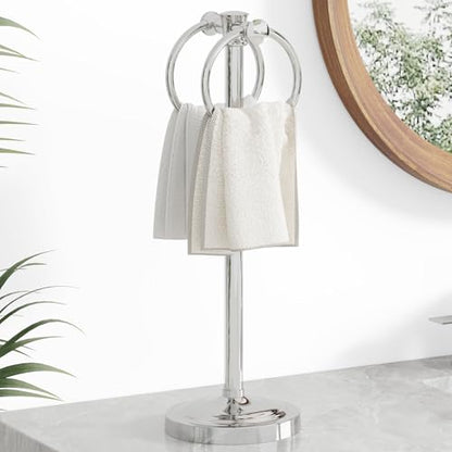 Hoimpro 17" Polished Chrome Standing Towel Rack Bracket, Double Towel Ring Free Hand Towel Stand Holder Bathroom Hardware Accessories Set Towel Bar for Bathroom Vanities and Kitchen Countertops - color: Polished Chrome