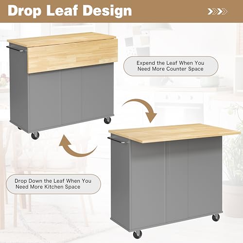 Shintenchi Kitchen Island with Folding Drop Leaf, Rolling Island Table with Storage, Kitchen Cabinet on Wheels with Seating Area for Kitchen, Bar Cart with Cabinet, Gray - color: Grey