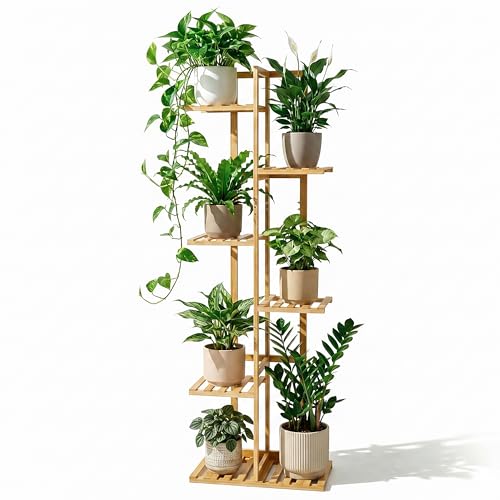 ROSSNY 48 Inch Tall Bamboo Plant Stand for Indoor, 6 Tier 7 Potted, Natural | Corner Plant Stand, Tiered Plant Shelf, Planter Holder for Multiple Plants Indoor, Boho Style - color: Natural, size: 6 Tier - 48 Inch