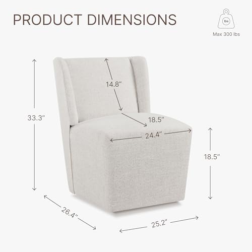 KISLOT Upholstered Dining Chairs Set of 2 with Casters, Wingback Modern Side Armless Deskchair with Rollers for Diningroom Bedroom Livingroom Reading Room, Linen Fabric - color: A Linen Fabric, size: Set of 2