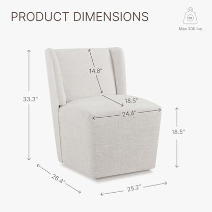 KISLOT Upholstered Dining Chairs Set of 4 with Casters, Wingback Modern Side Armless Deskchair with Rollers for Diningroom Bedroom Livingroom Reading Room, Linen Fabric - color: A Linen Fabric, size: Set of 4