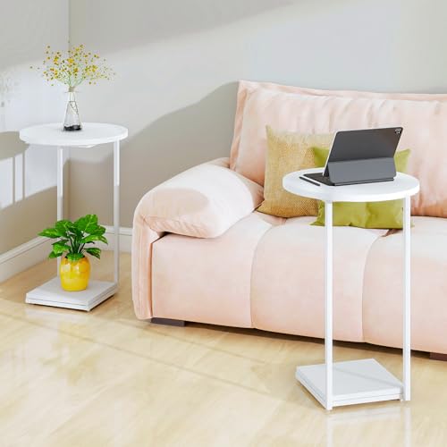 HDANI C Shaped End Table Set of 2,Couch Side Table That Slide Under,C Table End Table for Livingroom,Bedroom, Office (White) - color: White, size: Round 2 Pcs