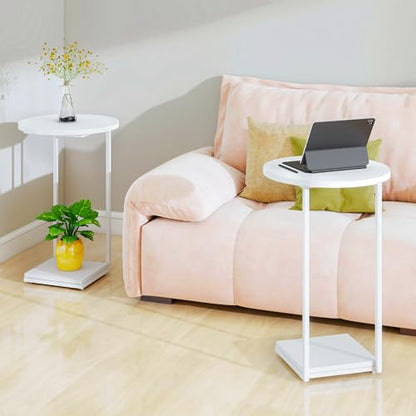 HDANI C Shaped End Table Set of 2,Couch Side Table That Slide Under,C Table End Table for Livingroom,Bedroom, Office (White) - color: White, size: Round 2 Pcs