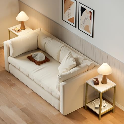 SAYGOER White Faux Marble End Tables 13.3''D Small Side Table with Storage Wood Night Stand Gold Metal Frames 2 Tier Bedside Table with Adjustable Feet, 1PCS, White Gold - color: White Gold