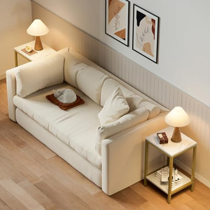SAYGOER White Faux Marble End Tables 13.3''D Small Side Table with Storage Wood Night Stand Gold Metal Frames 2 Tier Bedside Table with Adjustable Feet, 1PCS, White Gold - color: White Gold