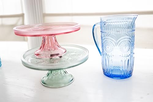 Boston International Vintage-Inspired Glass Cake Stand Round Pedestal for Desserts Cupcakes & Pie, 8.25" x 3.5", Sage Green Codi