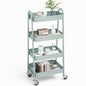 NEWBULIG 4-Tier Metal Rolling Cart with Lockable Wheels, Heavy Duty Mobile Utility Storage Shelf, Roller Book Snack Cart, Green - color: Green, size: 4 Shelves
