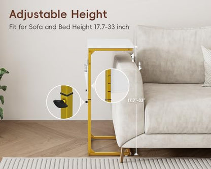 Vagusicc C-Shaped End Table with Charging Station, Small Side Table for Couch, 33" Tall C Table Adjustable Height Side Table, Couch Tables that Slide Under, Sofa Table TV Tray for Living Room, Golden - color: 1pc Golden