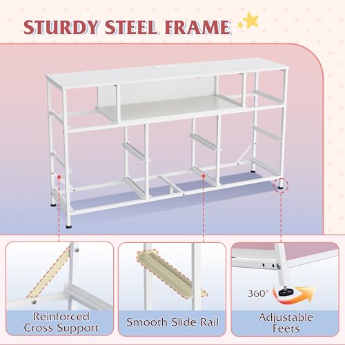 WLIVE Dresser TV Stand for 45, 50, 55 inch TV, Entertainment Center with LED Lights & Charging Station, Chest of Drawers with 8 Fabric Drawers and Open Shelves for Living Room, Hallway, A-Pink - color: A-pink