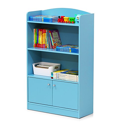 Furinno LOVA Book Shelf, Bookshelf with Storage Cabinet, Bookcase with Door, 11.8 x 23.6 x 37.3, for Living Reoom, Bedroom, Home Office, Light Blue - color: Light Blue, size: 4-Shelf with Doors