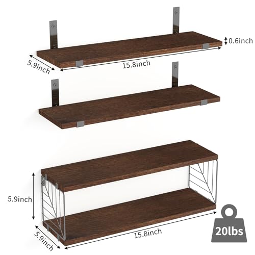 Fixwal 3+1 Tier Bathroom Floating Shelves Over Toilet, Dark Brown | Dark Brown Wood Shelf Set with Toilet Paper Storage Basket, Natural Finish, 40Lb Weight Limit, Quick Mount, Versatile - color: Dark Brown