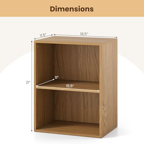 Giantex 2-Cube Bookshelf, 2-Layer Storage Shelf Bookcase w/Large-Capacity Open Storage Space for Living Room Bedroom Study Office, Multi-Functional Furniture Display Cabinet, Natural | Display Shelf with Open Storage Space for Living Room, Home Office, Mu