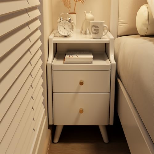 AQIMUELE Wood Nightstand, White Nightstand with 2 Drawers, Bedside Table for Bedroom - color: 1 Pc(white), size: 15.74''D*15.74''W*19.68''H