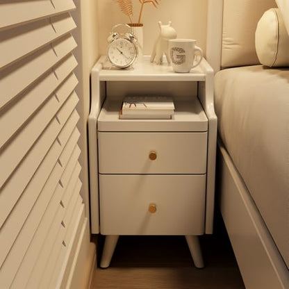 AQIMUELE Wood Nightstand, White Nightstand with 2 Drawers, Bedside Table for Bedroom - color: 1 Pc(white), size: 15.74''D*15.74''W*19.68''H