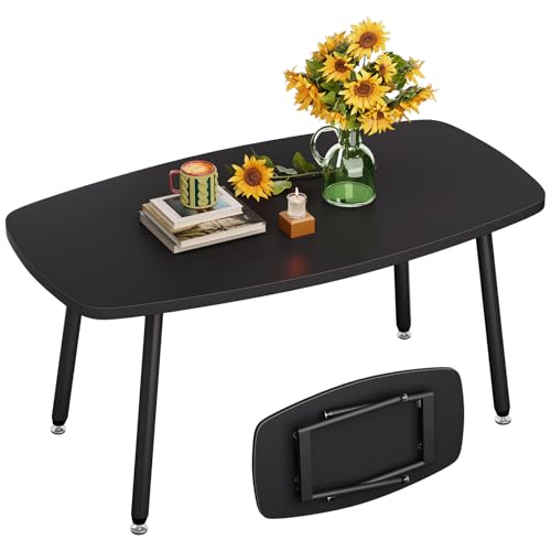 WOHOMO Folding Coffee Table 39.3'' Black Coffee Tables for Living Room Portable Simple Modern Rectangular Center Table for Small Spaces,No Assembly, Black - color: Black