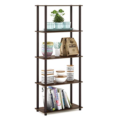 Furinno TURN-N-TUBE Storage Shelves, 5-Tier Book Shelf, Corner Shelf, Toolless Open Shelves, for Organization and Storage, Living Room, Garage, Home Office, Walnut - color: Walnut/Brown, size: 5-Tier Round Tube