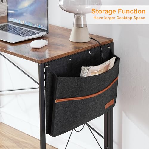 VECELO 39 Inch Folding Desk Simple Assembly, Writing Computer Desk for Home Office Study Office Foldable Table for Small Spaces,Classic Brown,2 Set