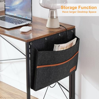 VECELO 39 Inch Folding Desk Simple Assembly, Writing Computer Desk for Home Office Study Office Foldable Table for Small Spaces,Classic Brown,2 Set