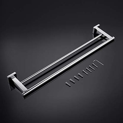 Miyili Bathroom Double Towel Bar 24-Inch Stainless Steel Bath Hand Towel Rack Wall Mount Polished Finish, A02C60B - color: Polished Steel, size: 24-Inch