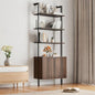 INNOD 74" Tall Bookshelf with Storage Cabinet, Modern Ladder Shelf with Wood and Metal Frame, Wall Mount Bookcase Open Display Shelf Furniture for Living Room, Bedroom, Home Office, Walnut - color: Walnut