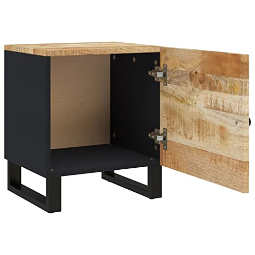 Industrial Nightstand with Storage, Solid Mango Wood Bedside Table, Compact Rustic End Table with Black Iron Legs for Bedroom Living Room - size: Compact