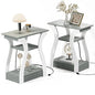 FROMJBEST End Tables Living Room Set of 2,Grey End Table with Charging Station,Grey Side Table, Nightstand for Bedroom, 3 Tier End Table with Storage Shelf for Living Room - color: Grey