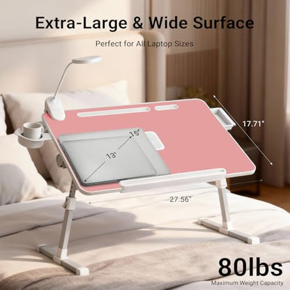 iXTRA Adjustable Laptop Lap Desk with Cooling Fan USB Light for Adults - color: Pink,70x45cm