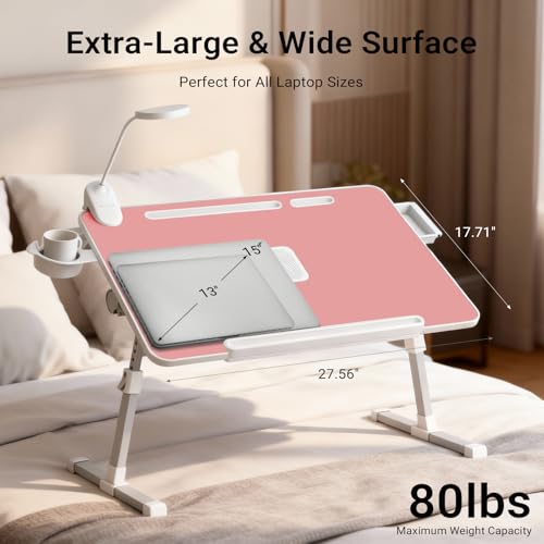 iXTRA Adjustable Laptop Lap Desk with Cooling Fan USB Light for Adults - color: Pink,70x45cm